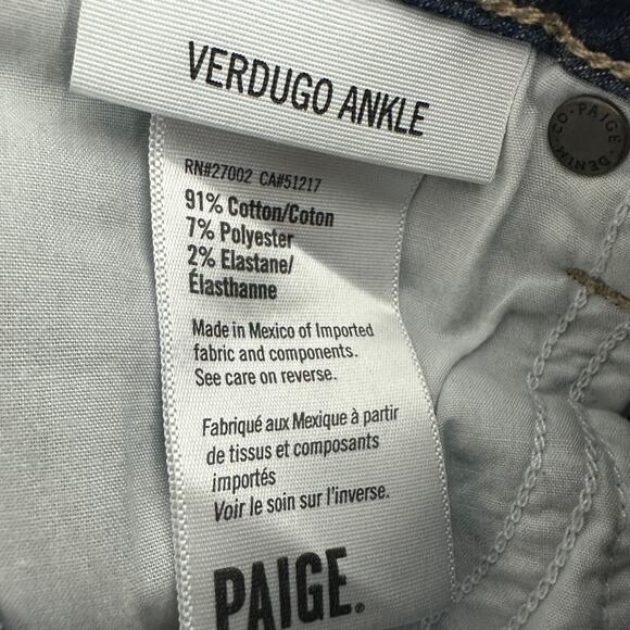 Paige Womens Verdugo Ankle Skinny Low Rise Distressed Dark Wash Blue Jeans 25 - Picture 8 of 9